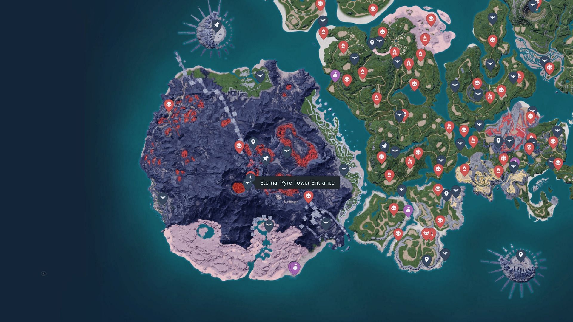 The location of the Brothers of the Eternal Pyre Tower (Image via Map Genie/Pocket Pair, Inc./Sportskeeda)